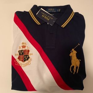 RALPH LAUREN POLO GOLD HORSE ROYAL STRIPE & CREST